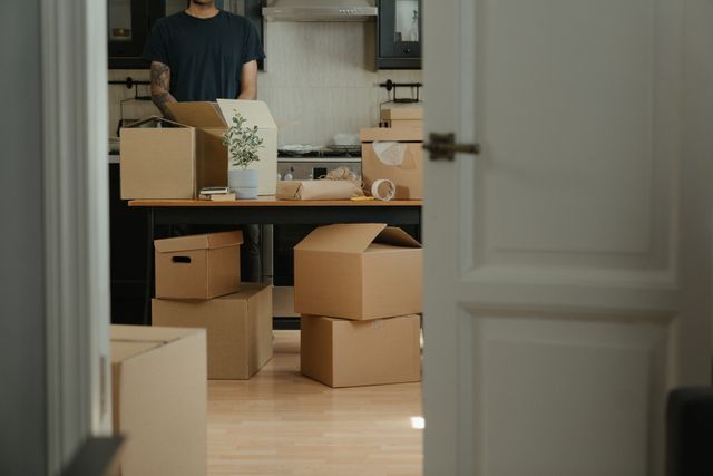 cardboard boxes in a modern apartment