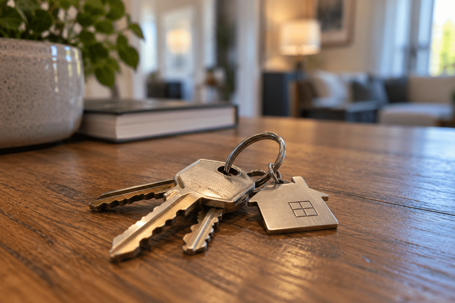 House keys on a wooden table